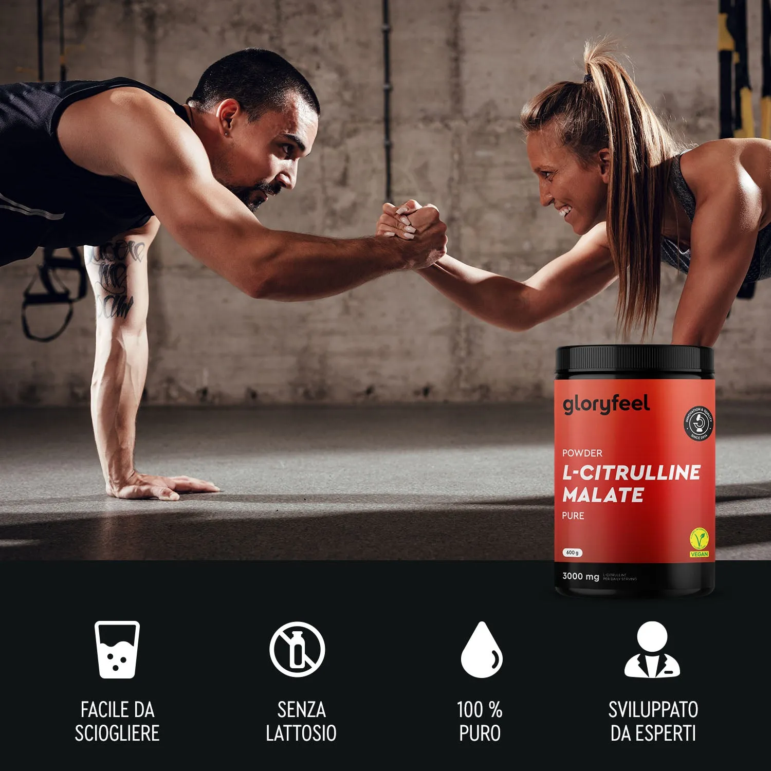 gloryfeel L-Citrullina in Polvere Malato senza glutine