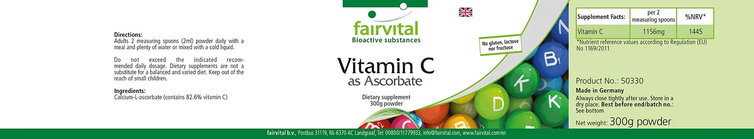Fairvital Vitamina C polvere 300 g ascorbato calcio tamponata