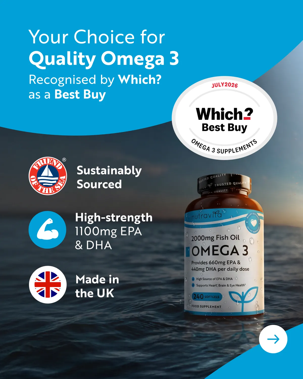 Nutravita Omega 3 2000mg olio di pesce 240 capsule cuore