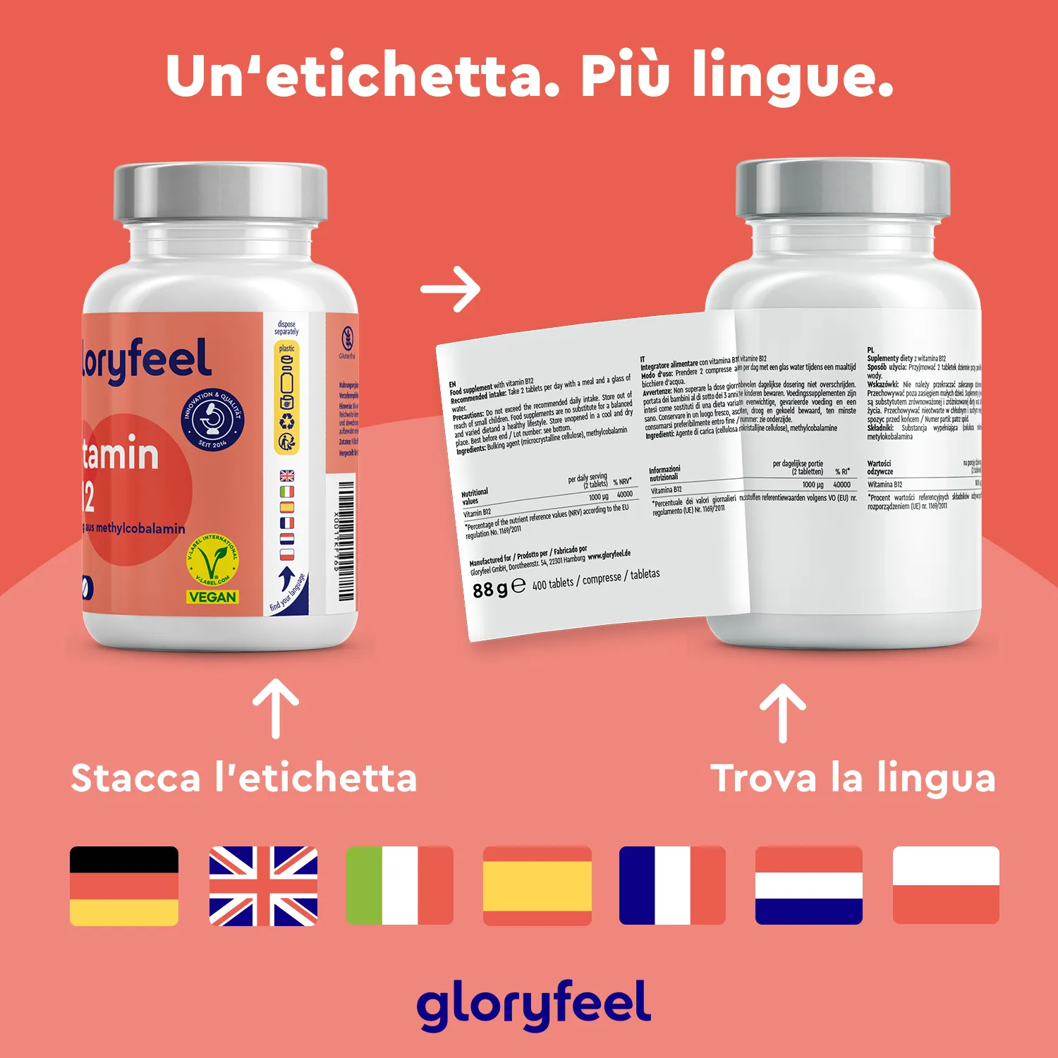 gloryfeel Vitamina B12 Metilcobalamina compresse vegane