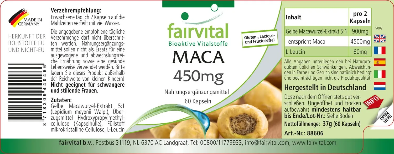 Fairvital Maca 450 mg capsule 60 capsule vegane