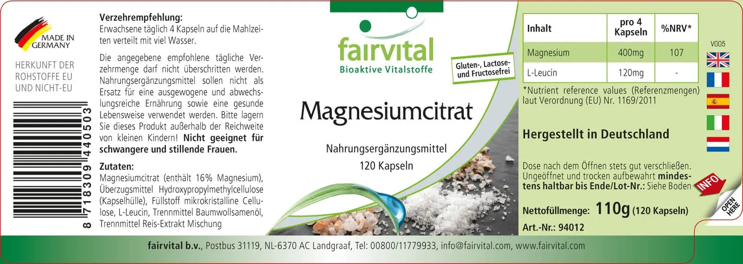 fairvital Magnesio citrato 100 mg 120 capsule vegano