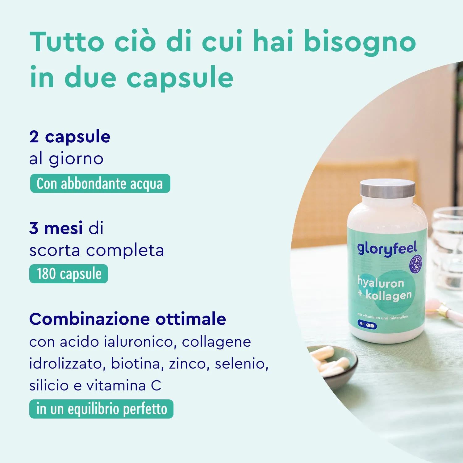 gloryfeel Acido Ialuronico Collagene capsule 180 pz beauty