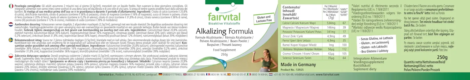 Fairvital Polvere Alcalina Limone Minerali 250 g Vegana