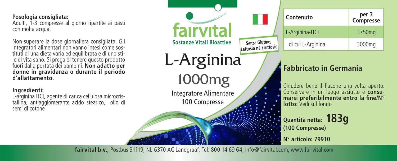 Fairvital L-Arginina 1000 mg 100 compresse alto dosaggio