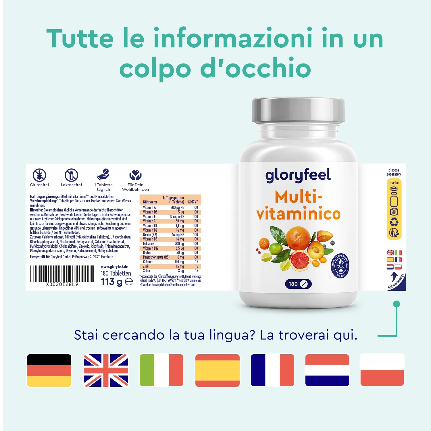 gloryfeel Multivitaminico Compresse A-Z 180 compresse