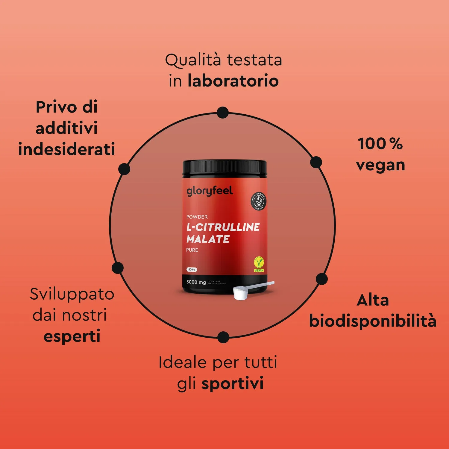 gloryfeel L-Citrullina in Polvere Malato senza glutine