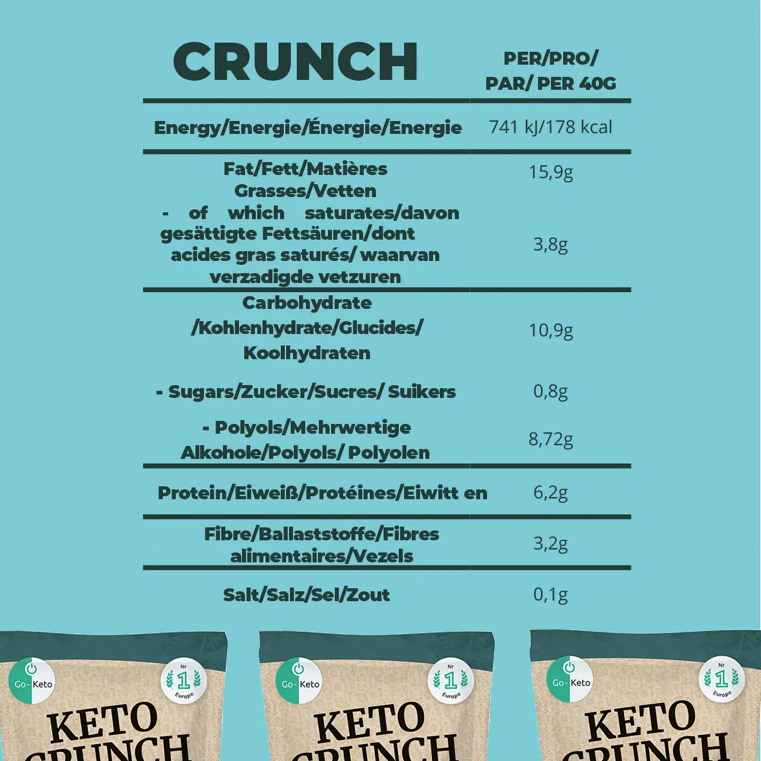 Go-Keto Crunch Almond Double Choc snack 10x40g vegano