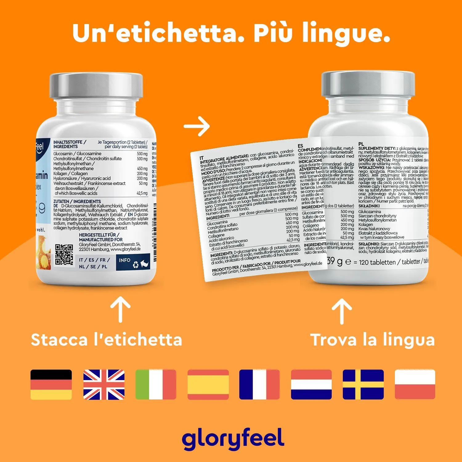 gloryfeel Glucosamina Condroitina MSM D3 integratore 120 compresse articolazioni
