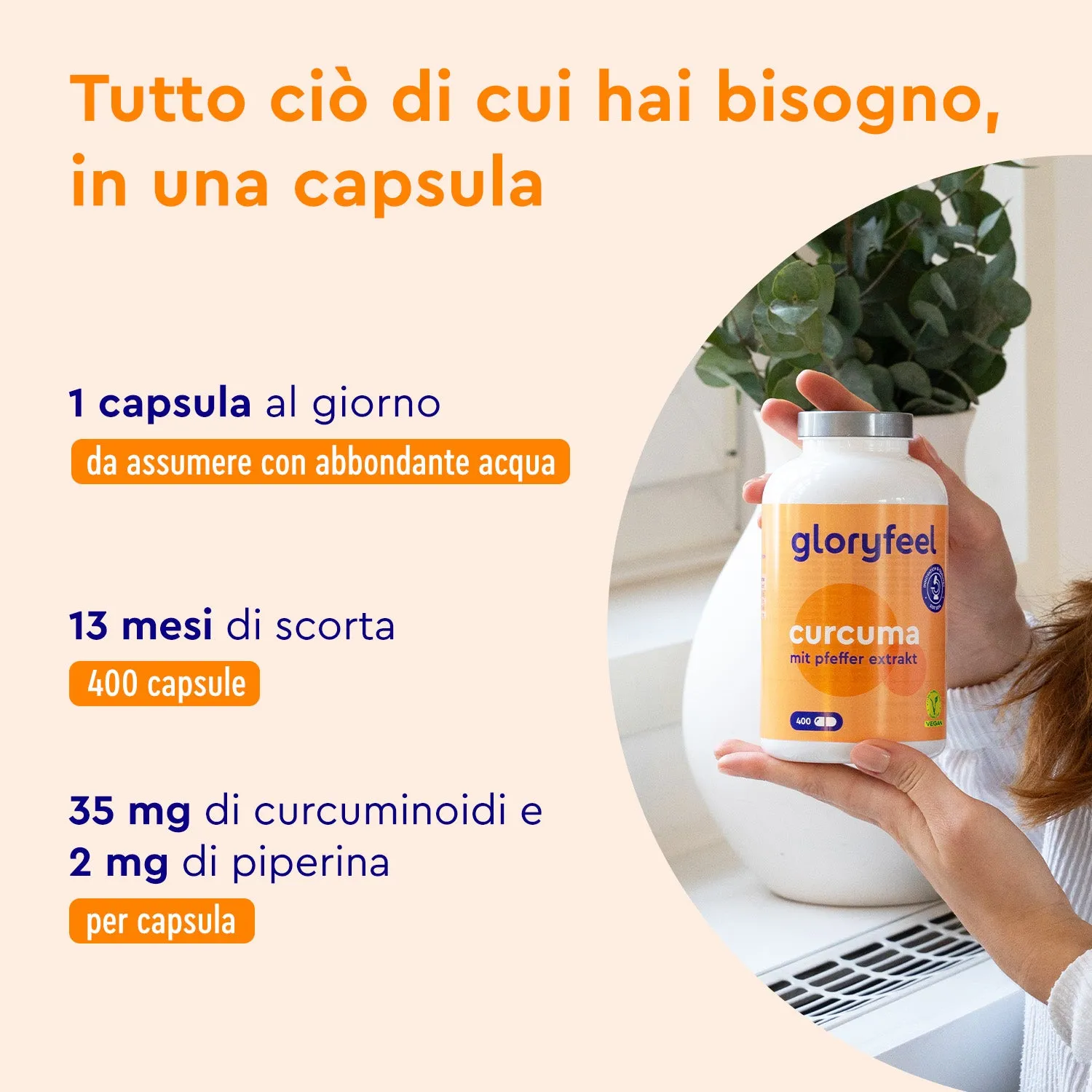 Gloryfeel Curcuma capsule con piperina vegane