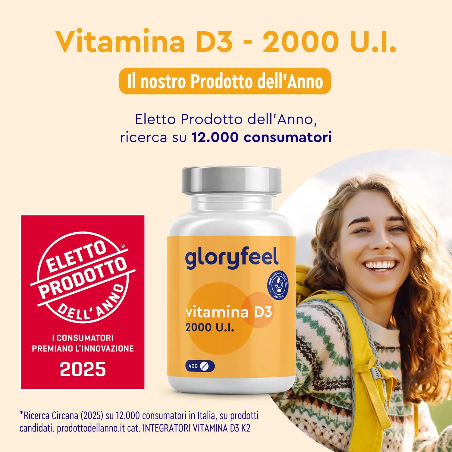 gloryfeel Vitamina D3 2000 U.I. compresse vegetariane ossa