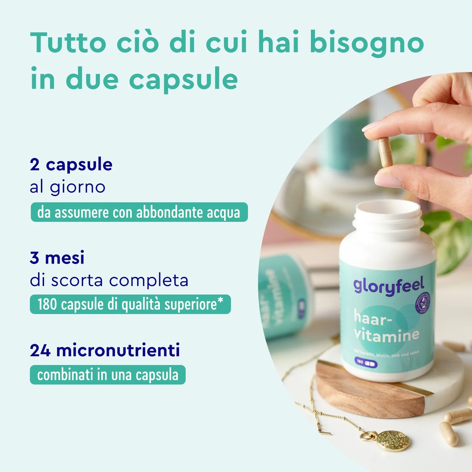 gloryfeel Vitamine per Capelli capsule 180 pezzi biotina cheratina