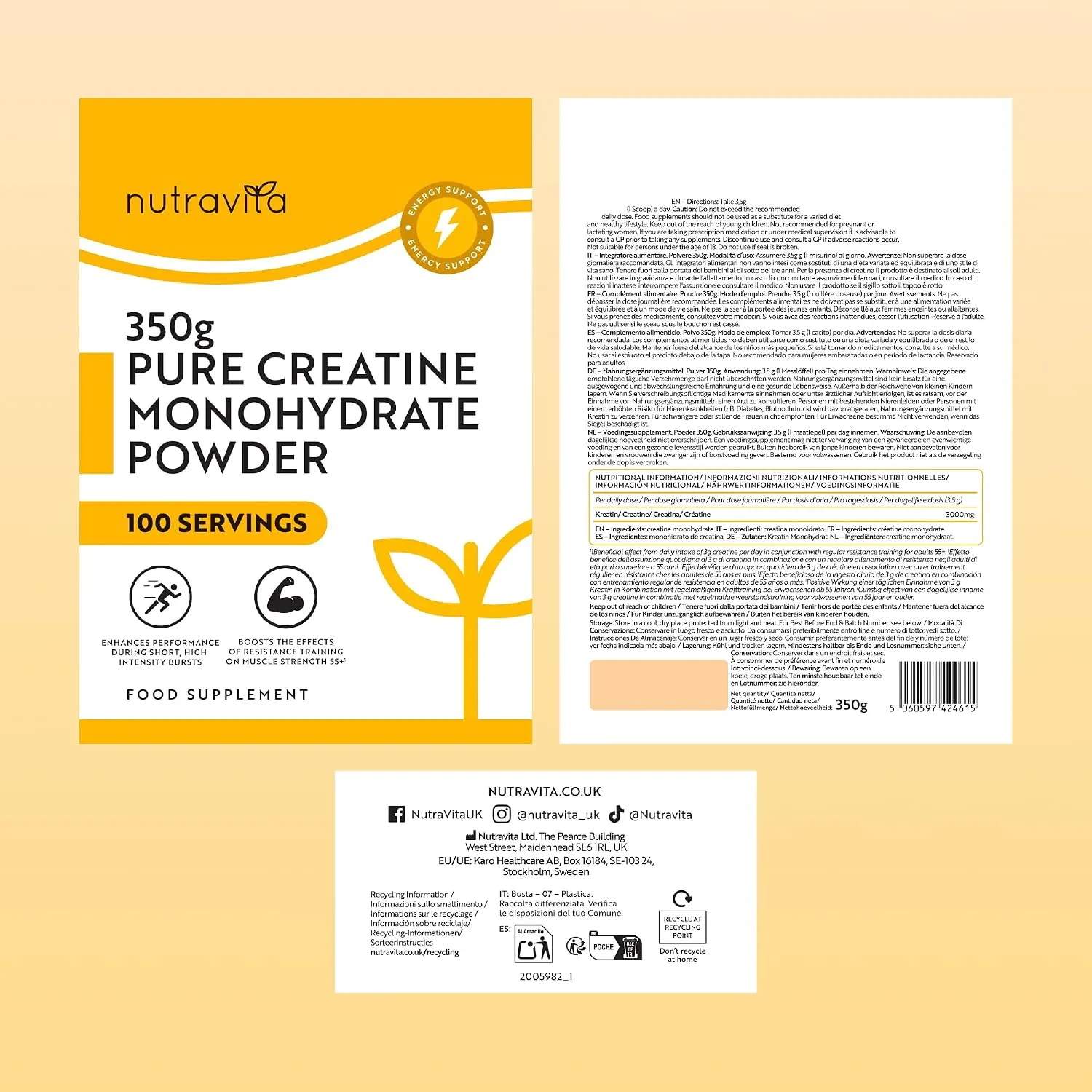 Nutravita Creatina Monoidrato polvere 350 g senza aroma