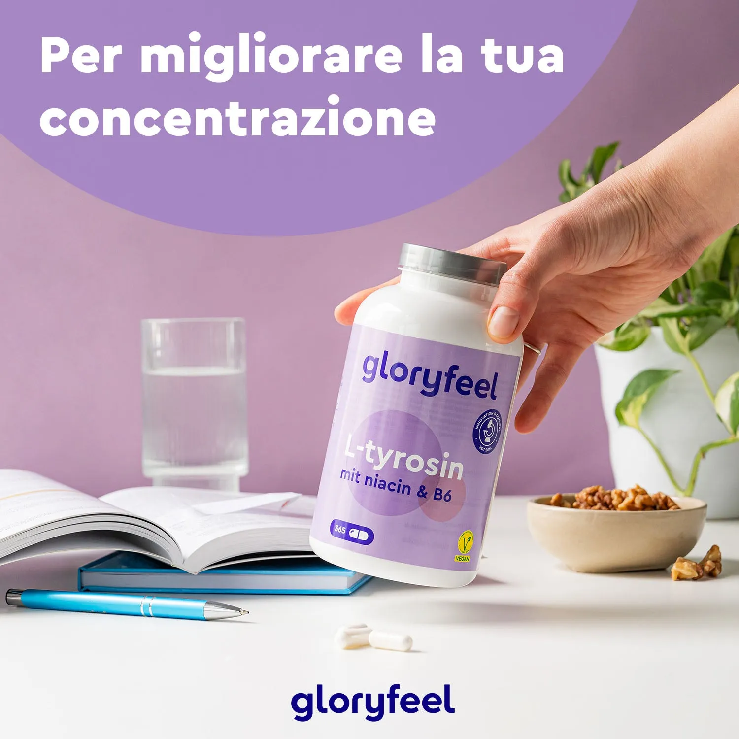 gloryfeel L-Tirosina Capsule 365pz focus B3 B12 vegan