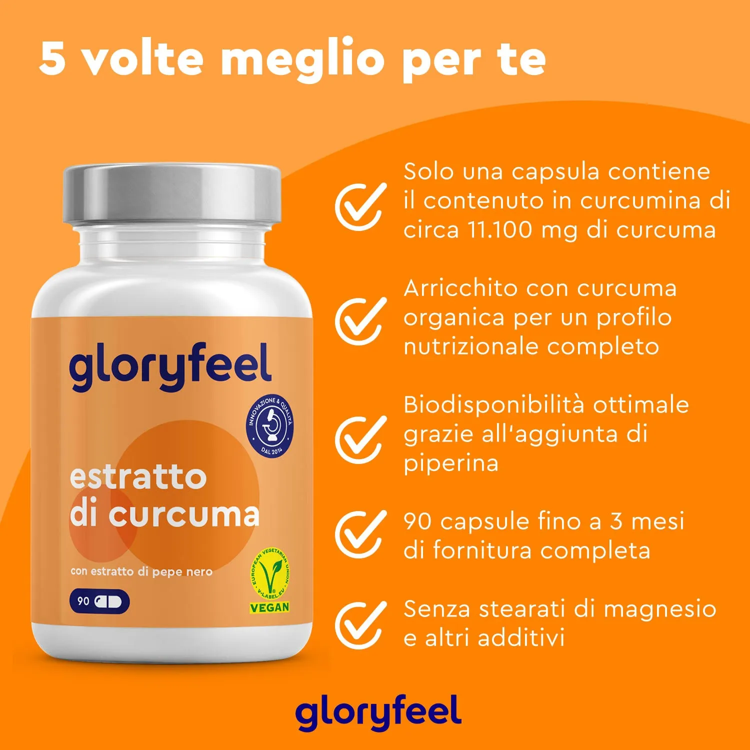 gloryfeel Estratto di Curcuma capsule vegane senza glutine