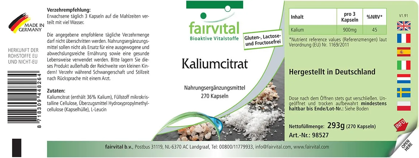 Fairvital Citrato di Potassio Capsule 270 pz Alto Dosaggio