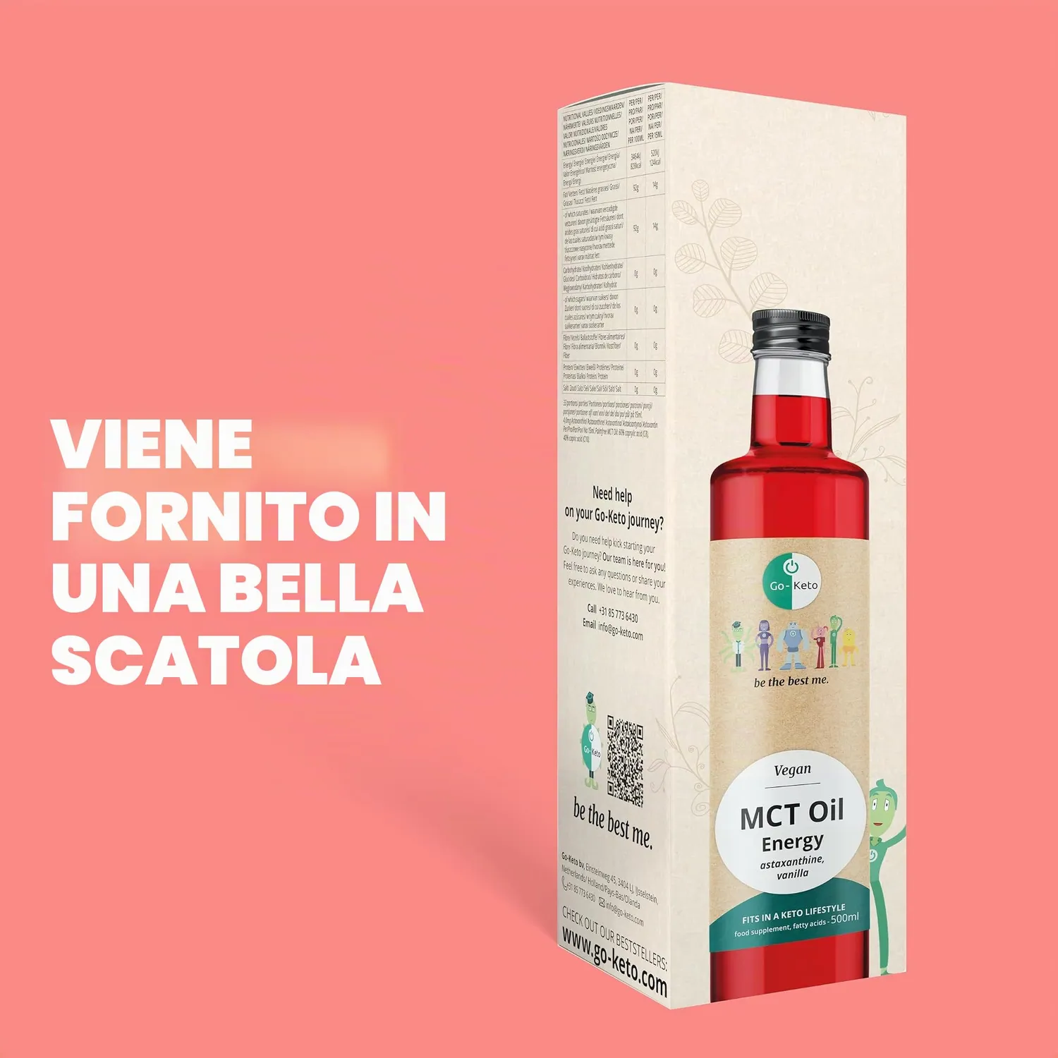 Go-Keto MCT Oil Energy olio cocco 500 ml C8 C10 vaniglia