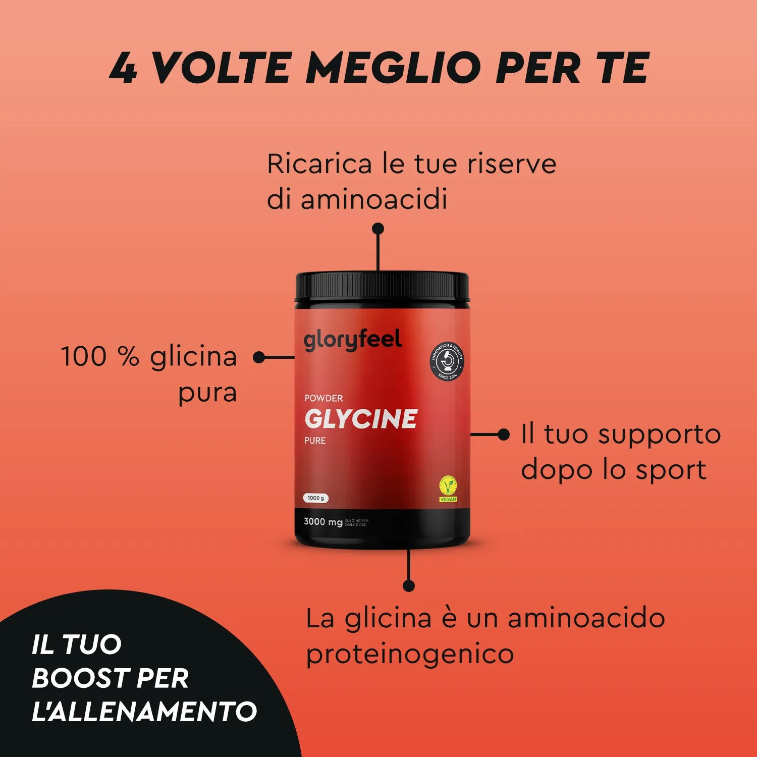 gloryfeel L-Glicina in polvere aminoacido puro