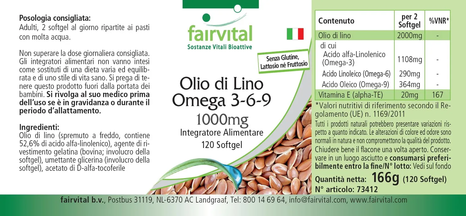 Fairvital Omega 3-6-9 olio lino 120 softgel spremuto freddo