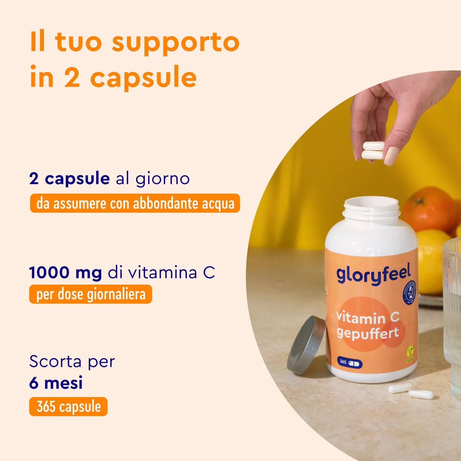 gloryfeel Vitamina C Tamponata capsule vegetariane delicate