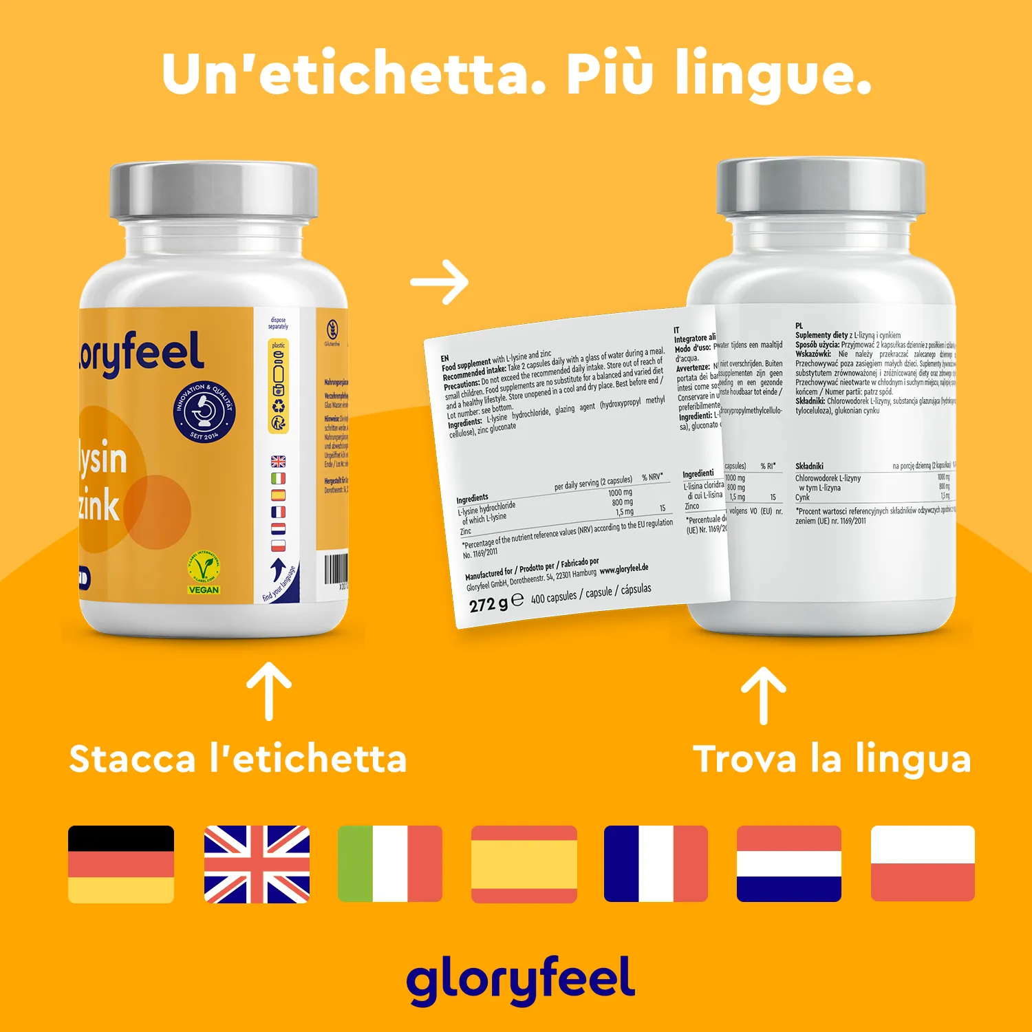 gloryfeel L-Lisina Zinco Capsule 400pz difese pelle