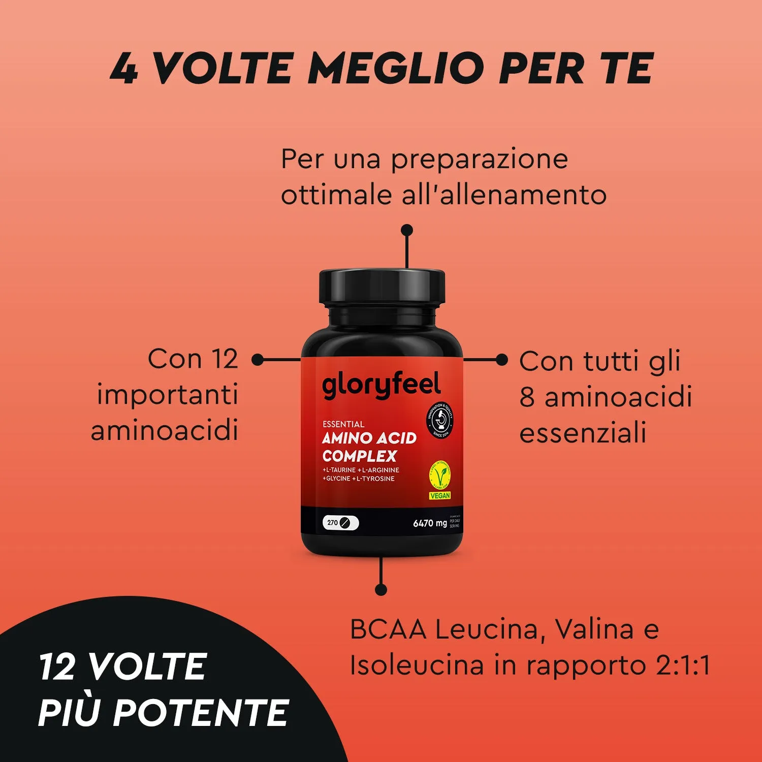 gloryfeel Aminoacidi Complex integratore essenziali con taurina