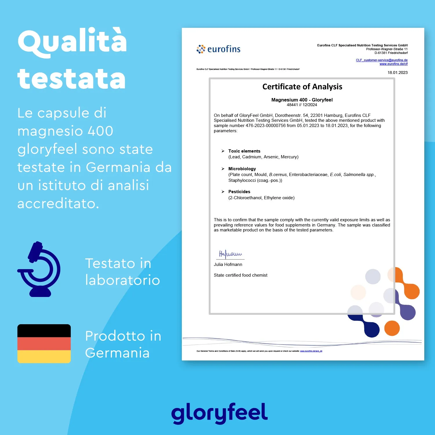 gloryfeel Magnesio Ossido 400 capsule vegane 200 mg scorta 6 mesi