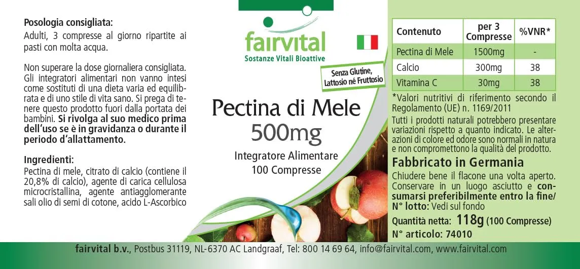Fairvital Pectina di Mela 500mg 100 compresse fibre