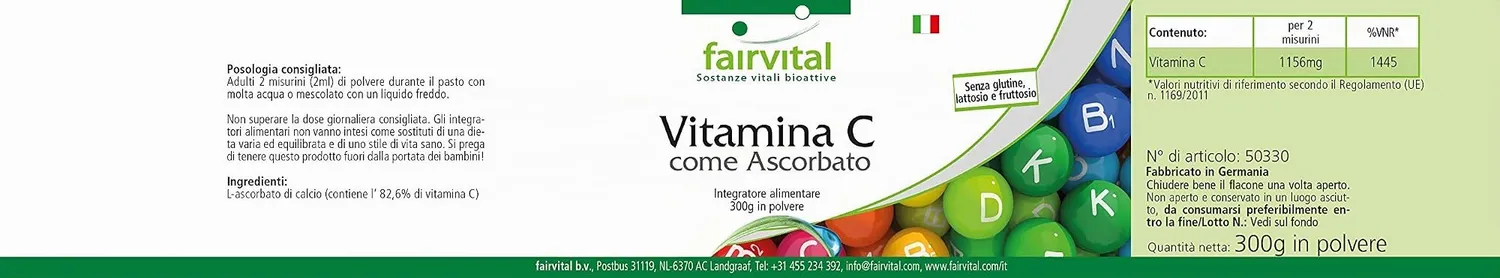 Fairvital Vitamina C polvere 300 g ascorbato calcio tamponata