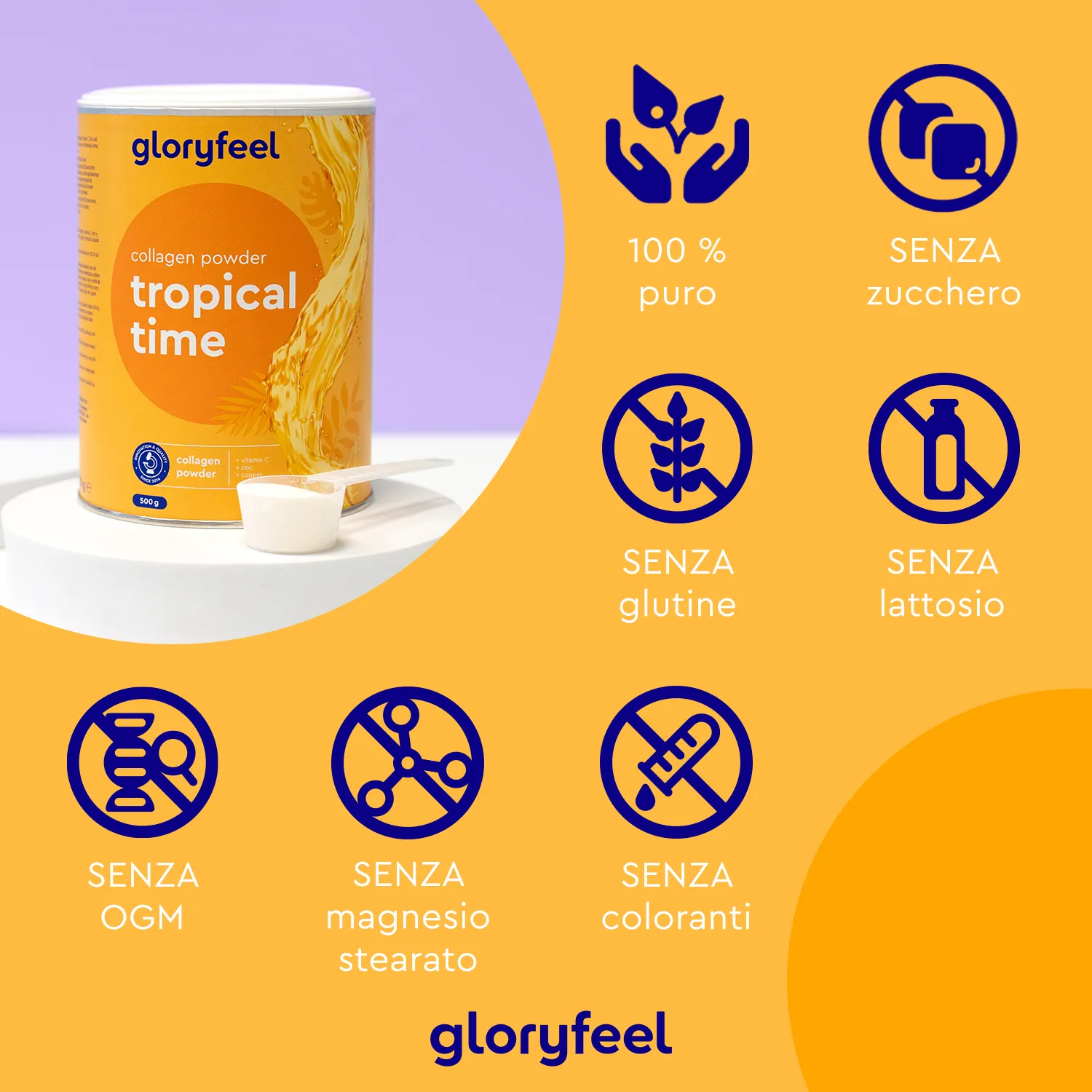 gloryfeel Tropical Time collagene in polvere gusto tropicale senza glutine