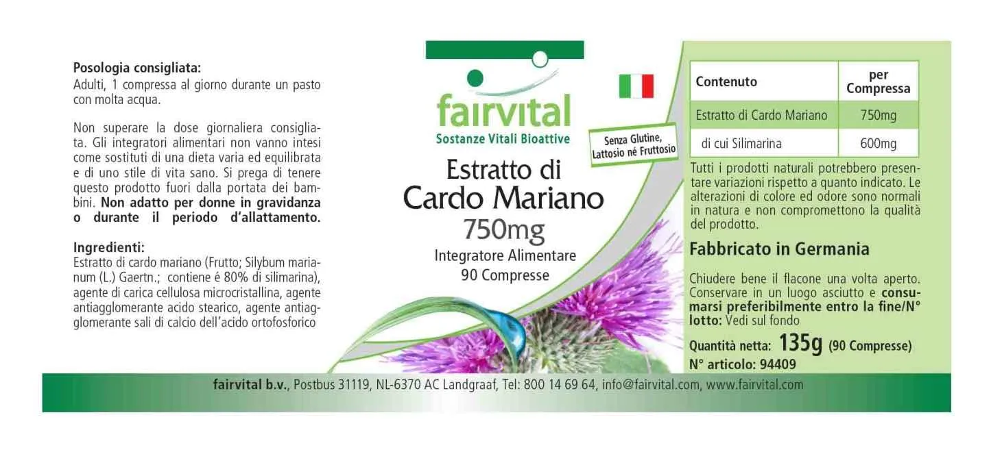 Fairvital Cardo Mariano 750 mg compresse 90 compresse 80% silimarina