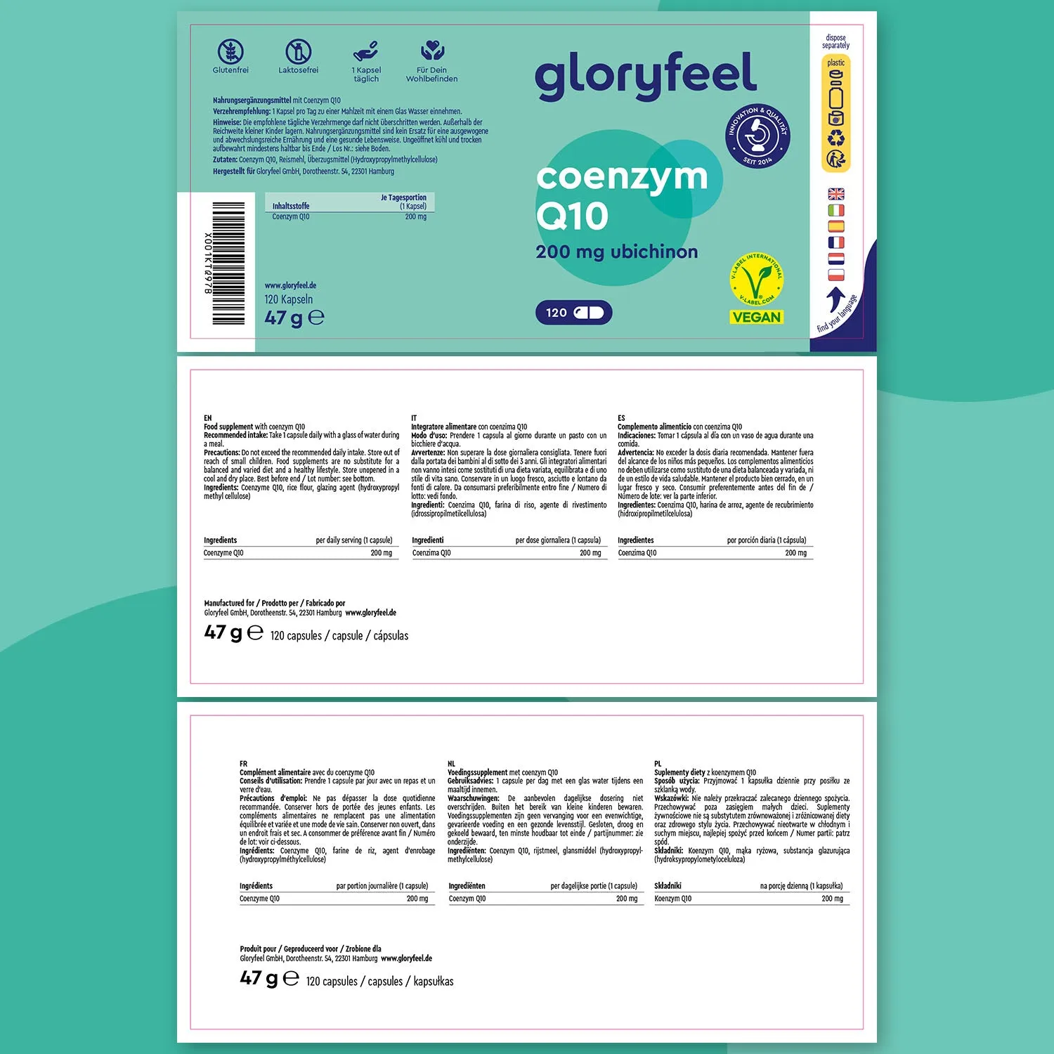 gloryfeel Coenzima Q10 Integratore 120 Capsule 200mg Vegan