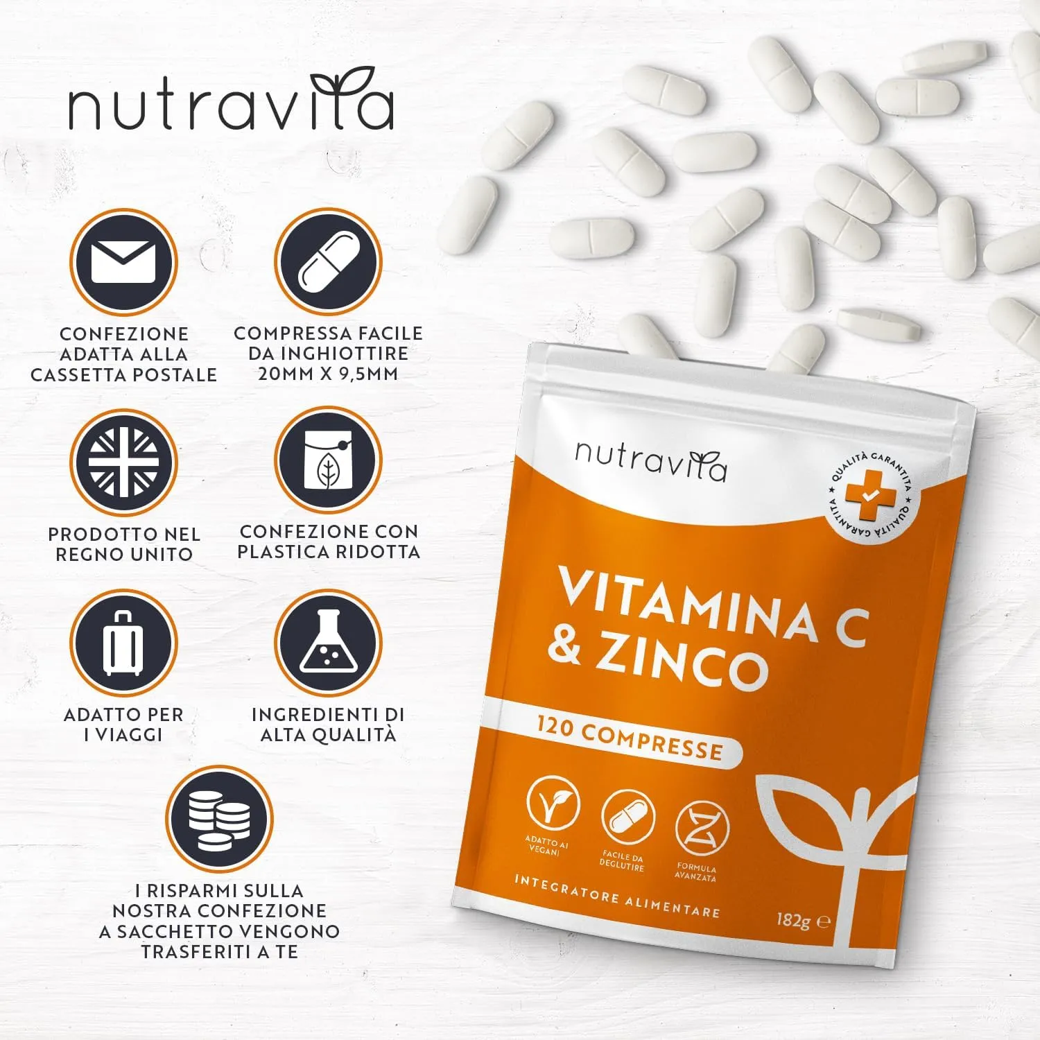 Nutravita Vitamina C 1000mg Zinco 15mg 120 Capsule Vegane
