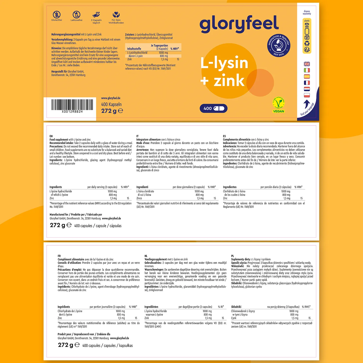 gloryfeel L-Lisina Zinco Capsule 400pz difese pelle