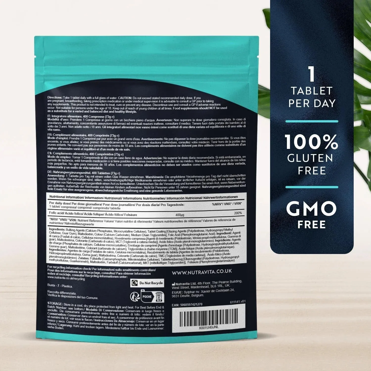 Nutravita Acido Folico 400 mcg integratore 400 compresse vegane