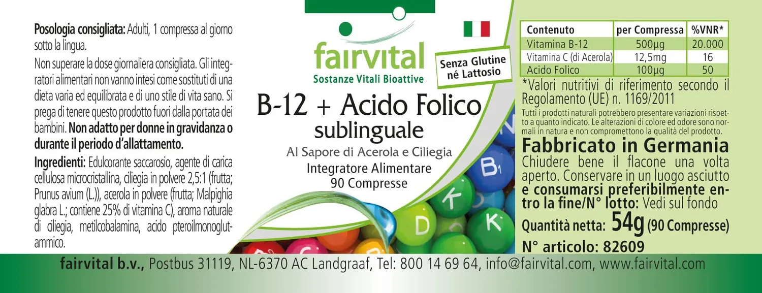 Fairvital Vitamina B12+Acido Folico compresse sublinguali 90