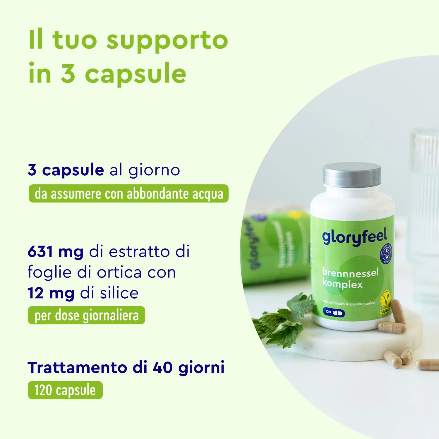 gloryfeel Ortica capsule estratto foglie vite rossa