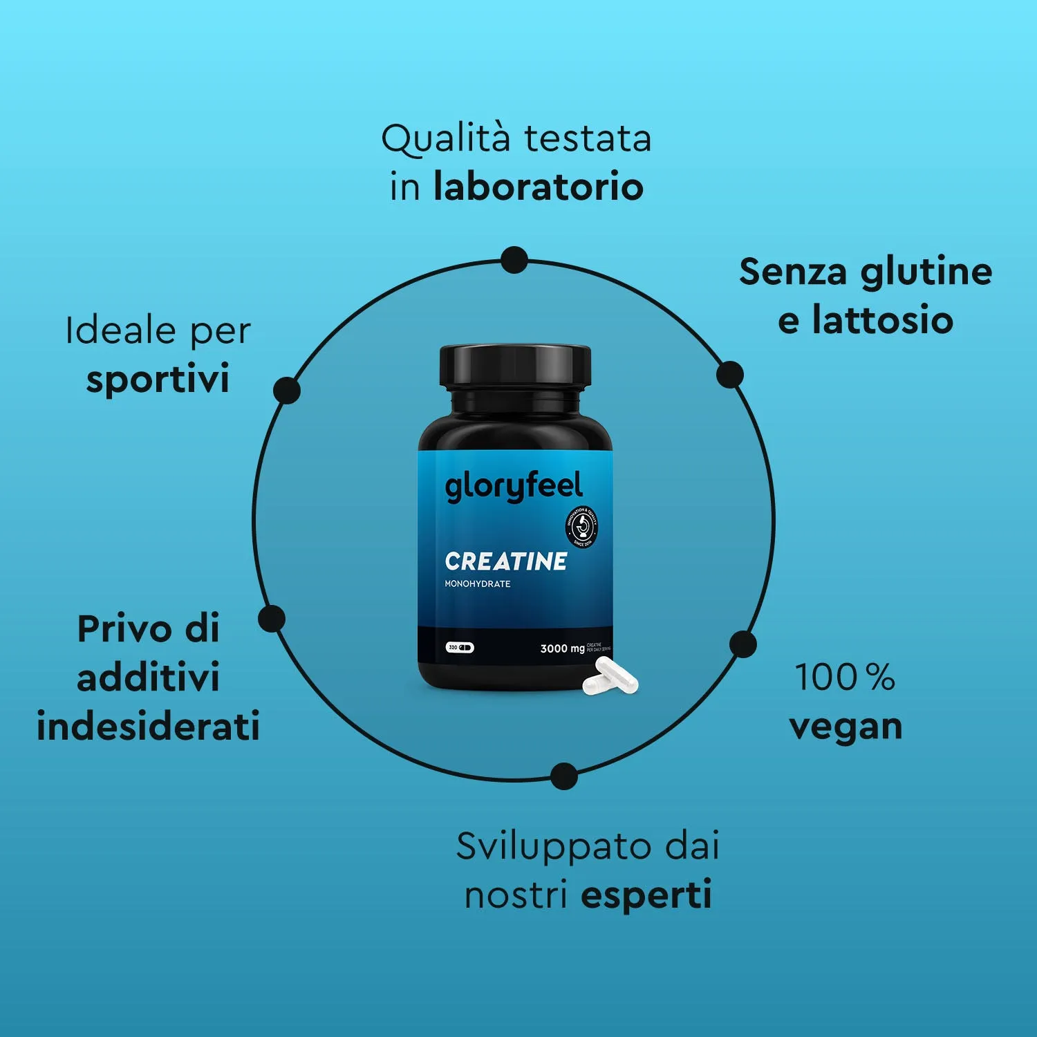 Gloryfeel Creatina 3000mg capsule monoidrato vegane