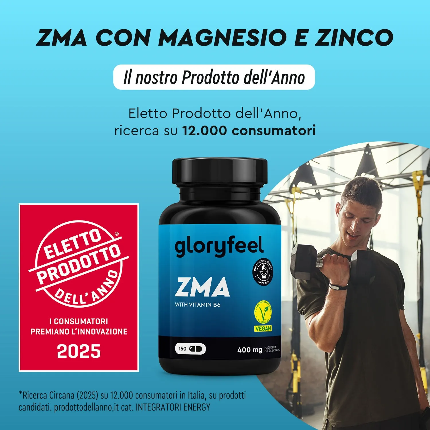 gloryfeel ZMA con vitamina B6 capsule magnesio e zinco