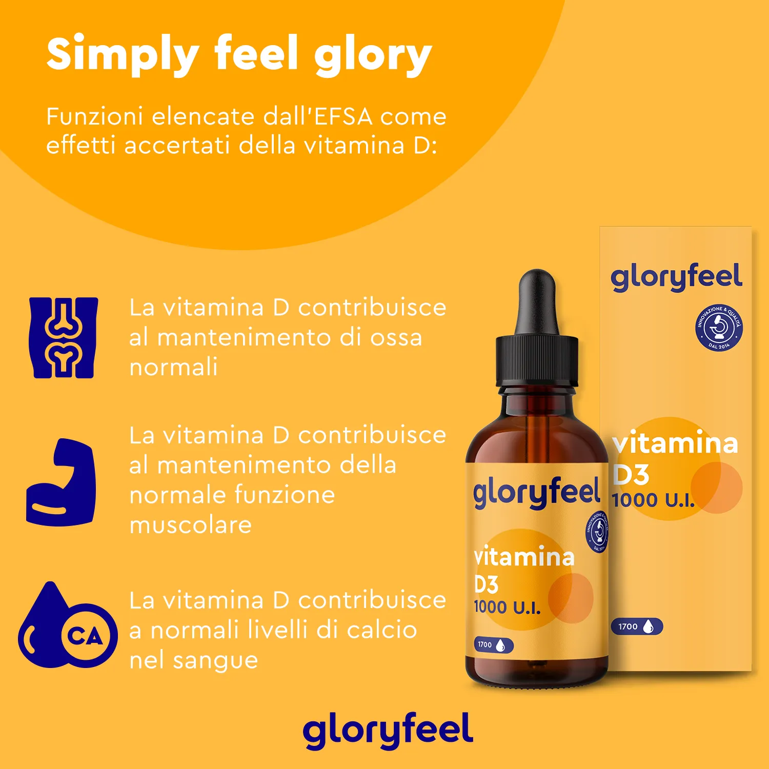 gloryfeel Vitamina D3 gocce integratore ossa e immunità