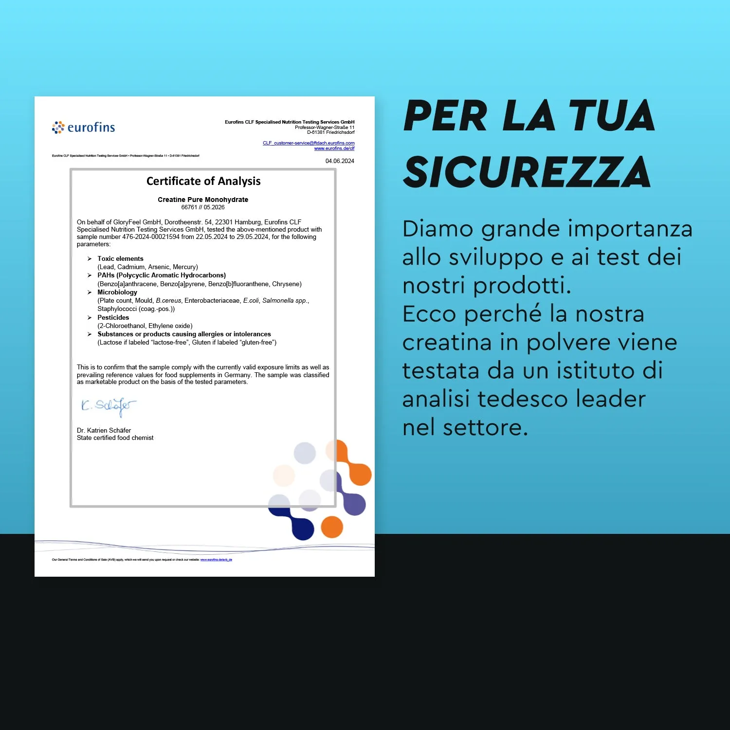 gloryfeel Creatina Creapure polvere monoidrato pura senza lattosio