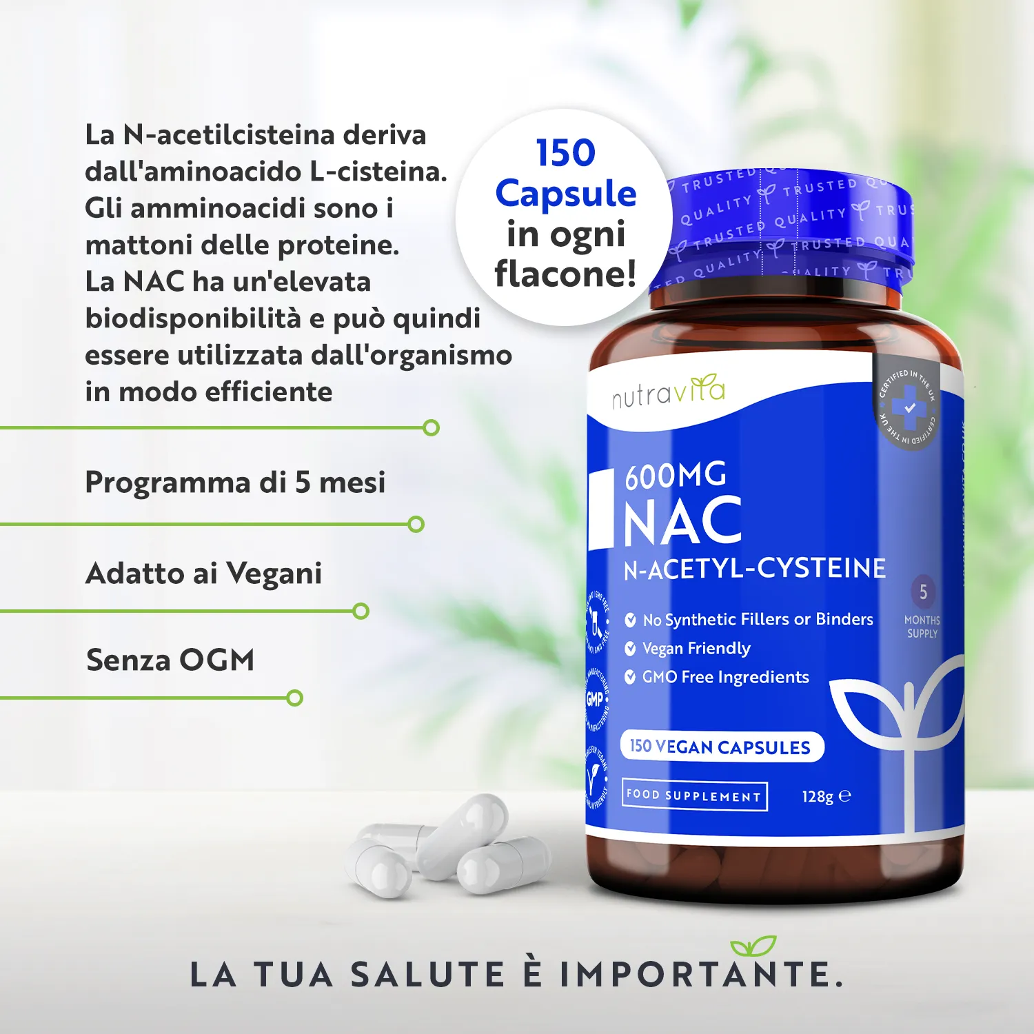 Nutravita NAC N-Acetilcisteina 600mg integratore 150 capsule vegane