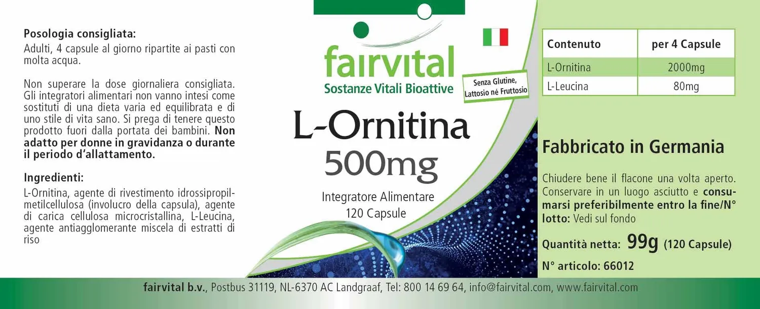 Fairvital L-Ornitina 500 mg capsule 120 pezzi alto dosaggio