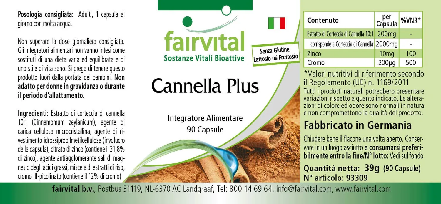 Fairvital Cannella Plus Cromo Zinco capsule 90 alto dosaggio