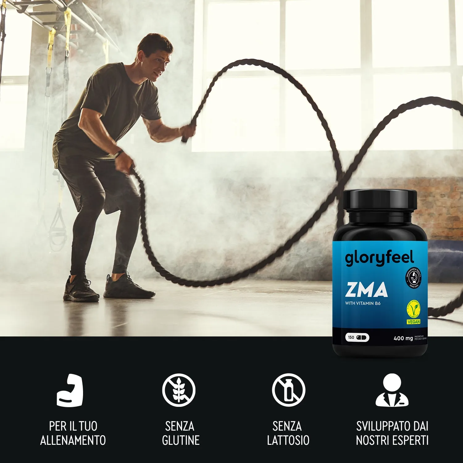 gloryfeel ZMA con vitamina B6 capsule magnesio e zinco