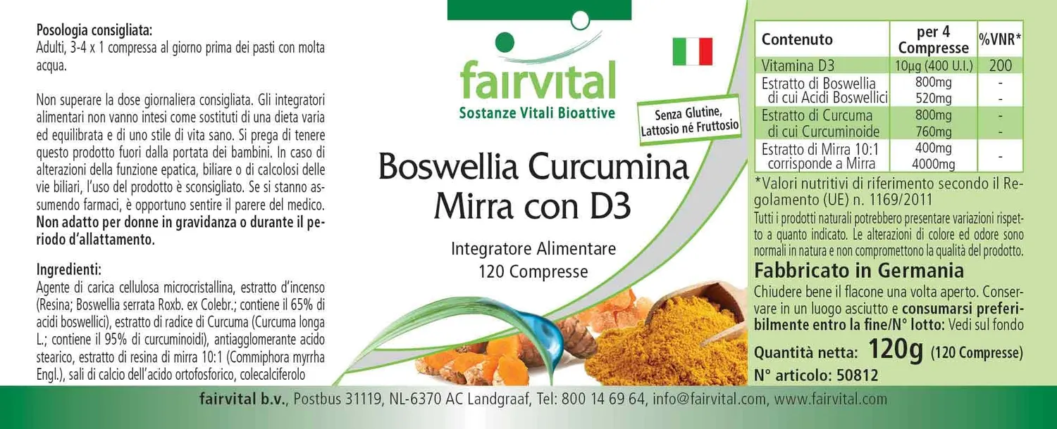Fairvital Incenso Curcuma Mirra D3 compresse 120 alto dosaggio