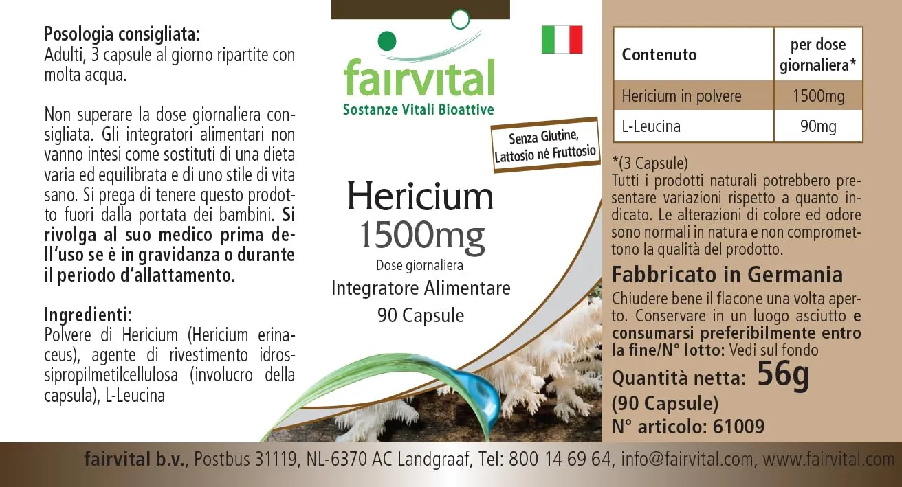 Fairvital Hericium 1500 mg capsule 90 pezzi fungo vegano