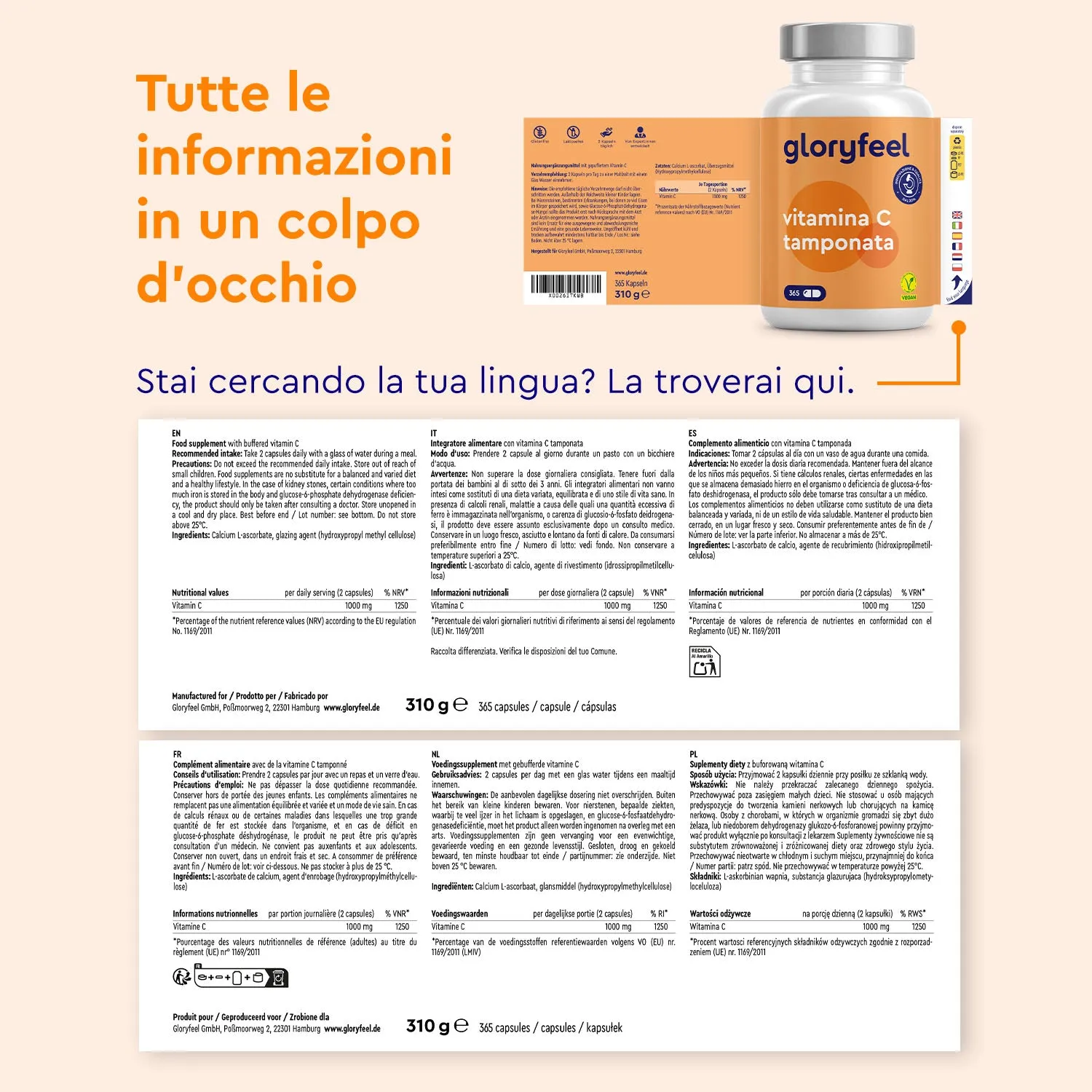 gloryfeel Vitamina C Tamponata capsule vegetariane delicate