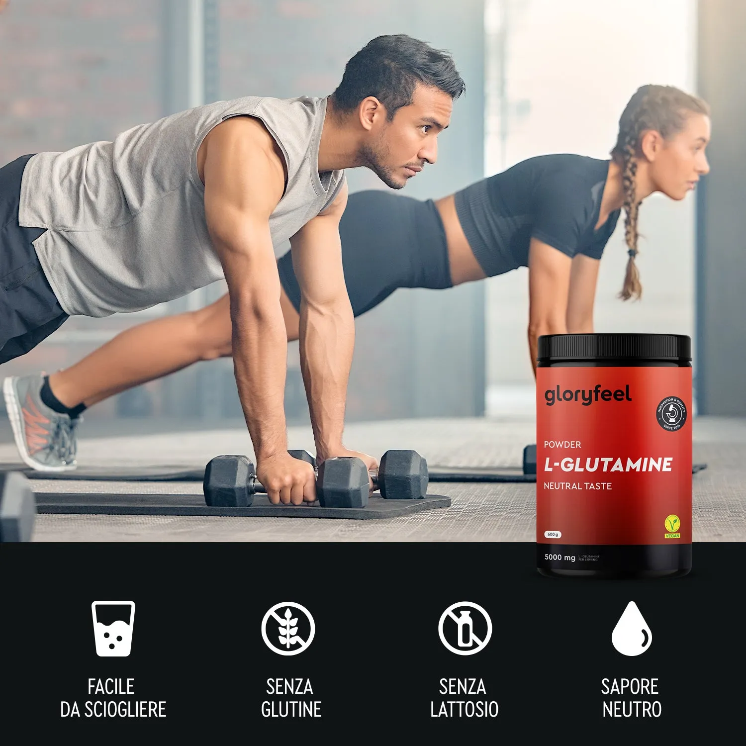 gloryfeel Glutammina in Polvere Integratore senza glutine