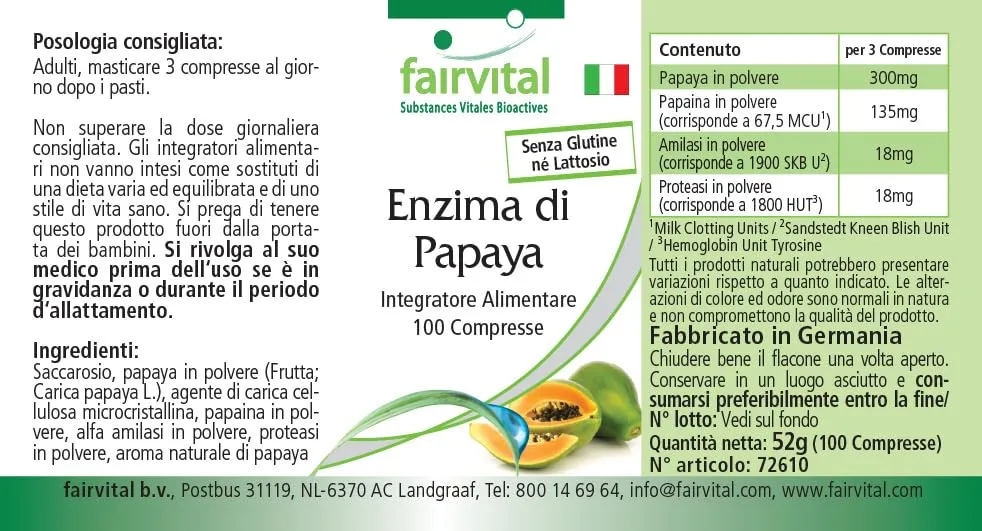 Fairvital Enzimi Papaya compresse 100 compresse masticabili